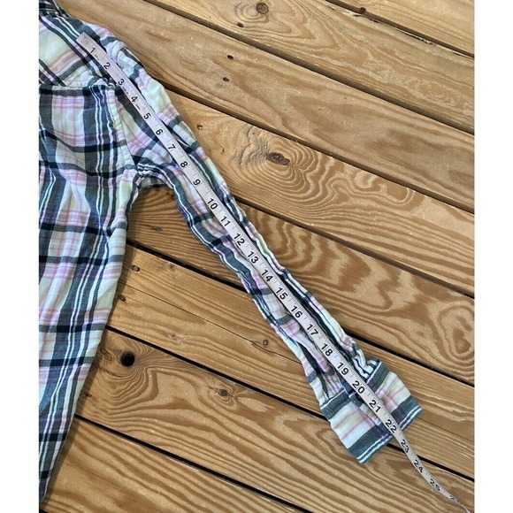 J Crew Check Flannel Button Up Shirt Size 0 Women’s Pink Green - Picture 7 of 7